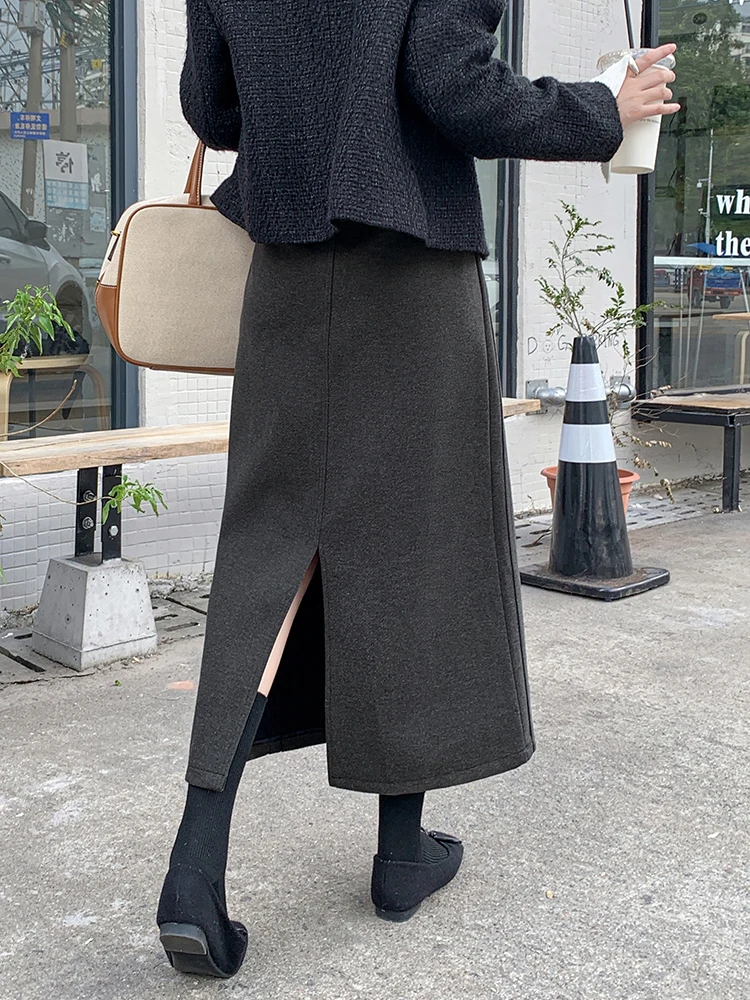 Офисные женские шерстяные юбки с высокой талией - Фотография_3