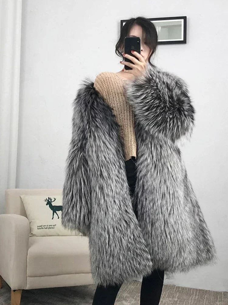Женское теплое пальто из искусственного лисьего меха - Фотография_2