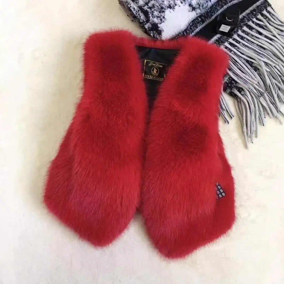 Праздничный женский короткий жилет из искусственного лисьего меха