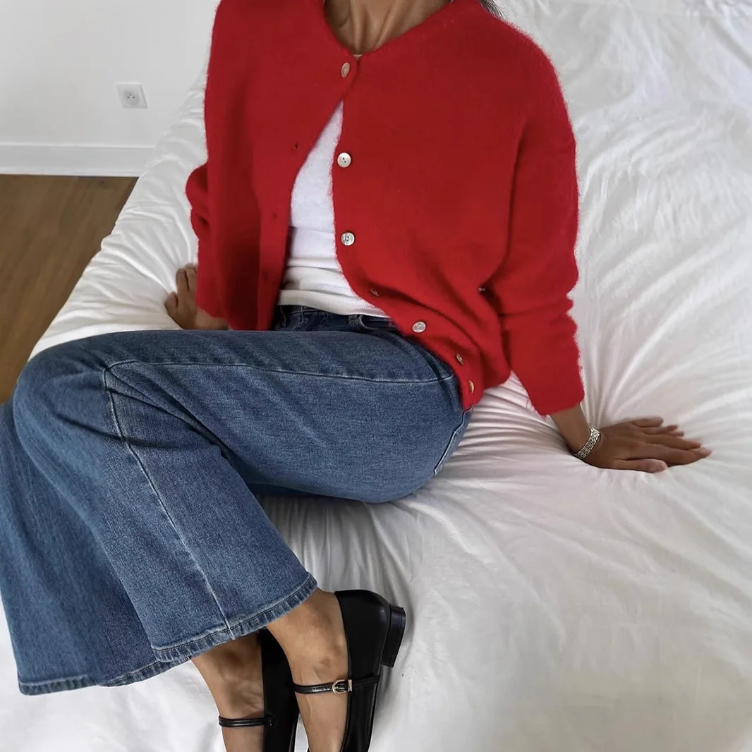 Umi mao белый мягкий вязаный кардиган - Фотография_4