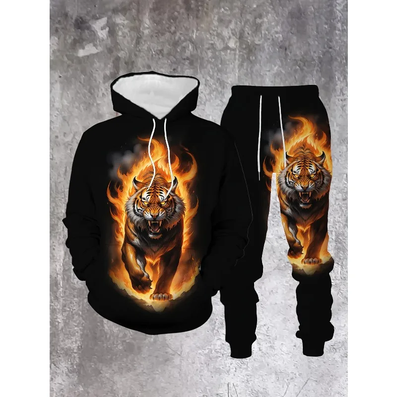 Комплект с капюшоном с 3d-принтом и мужским принтом белого тигра - Фотография_2