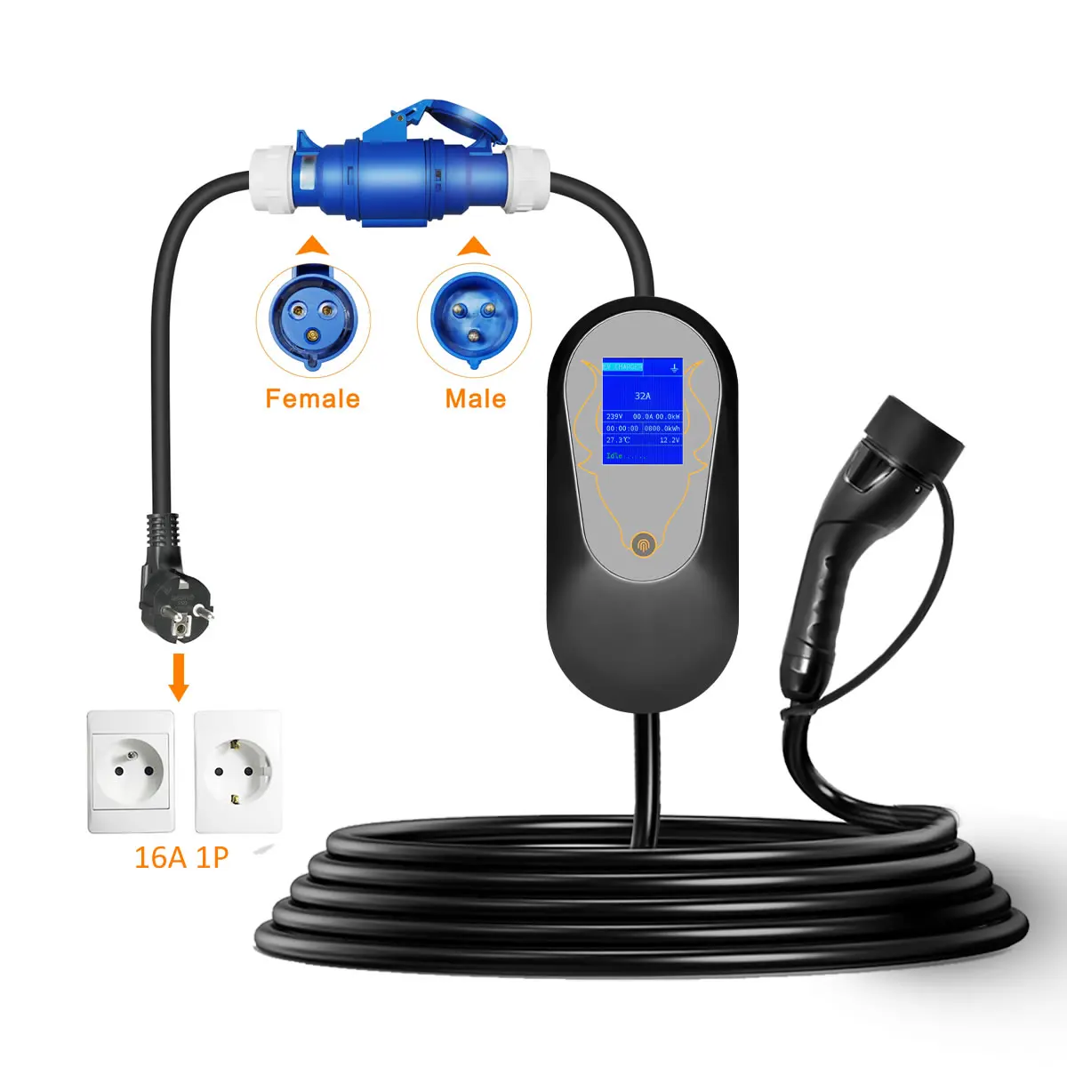 32a blue cee socket to 16a eu schuko plug adapter 7kw to 3 - Фотография_6