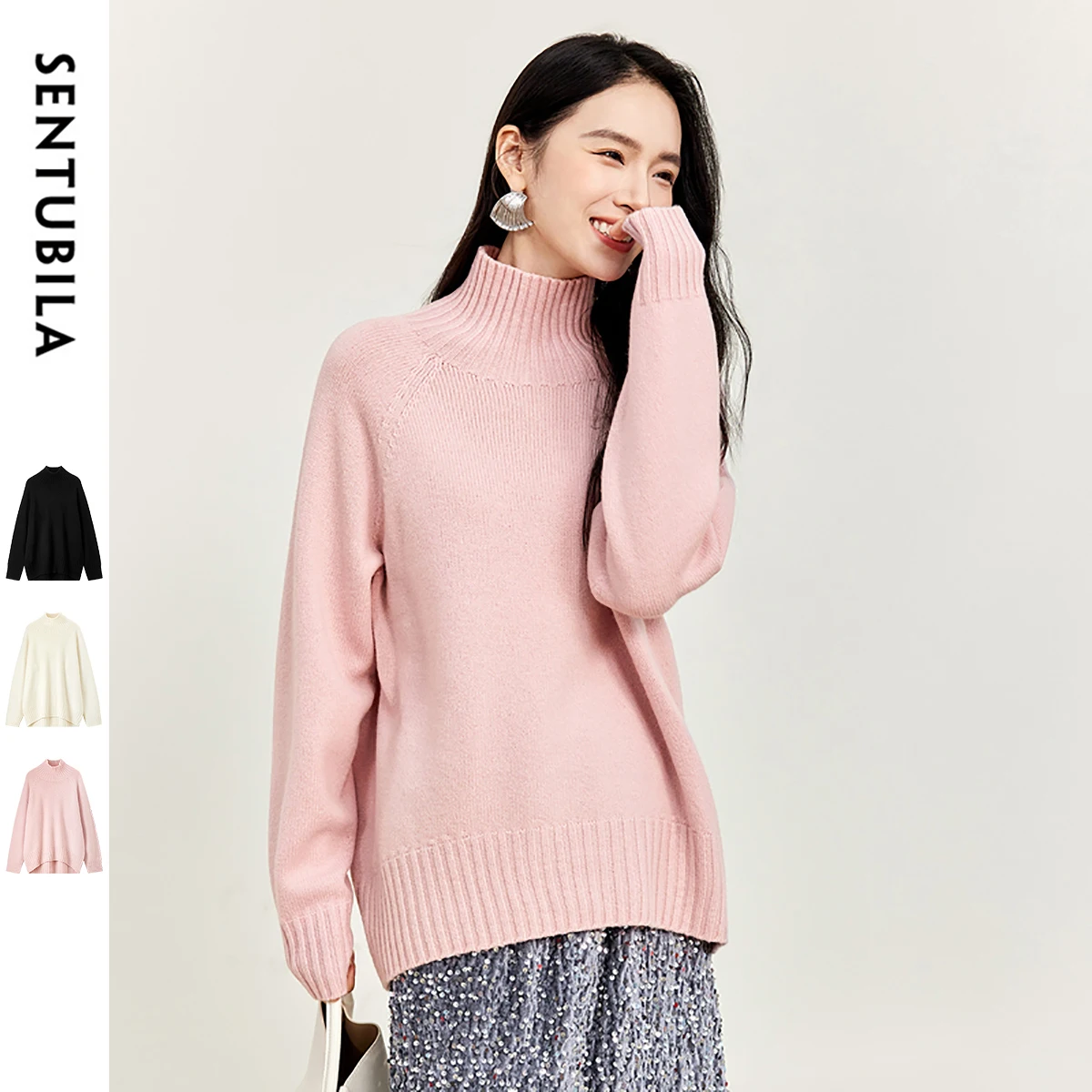 Sentubila женский свитер с воротником из 100% шерсти - Фотография_3