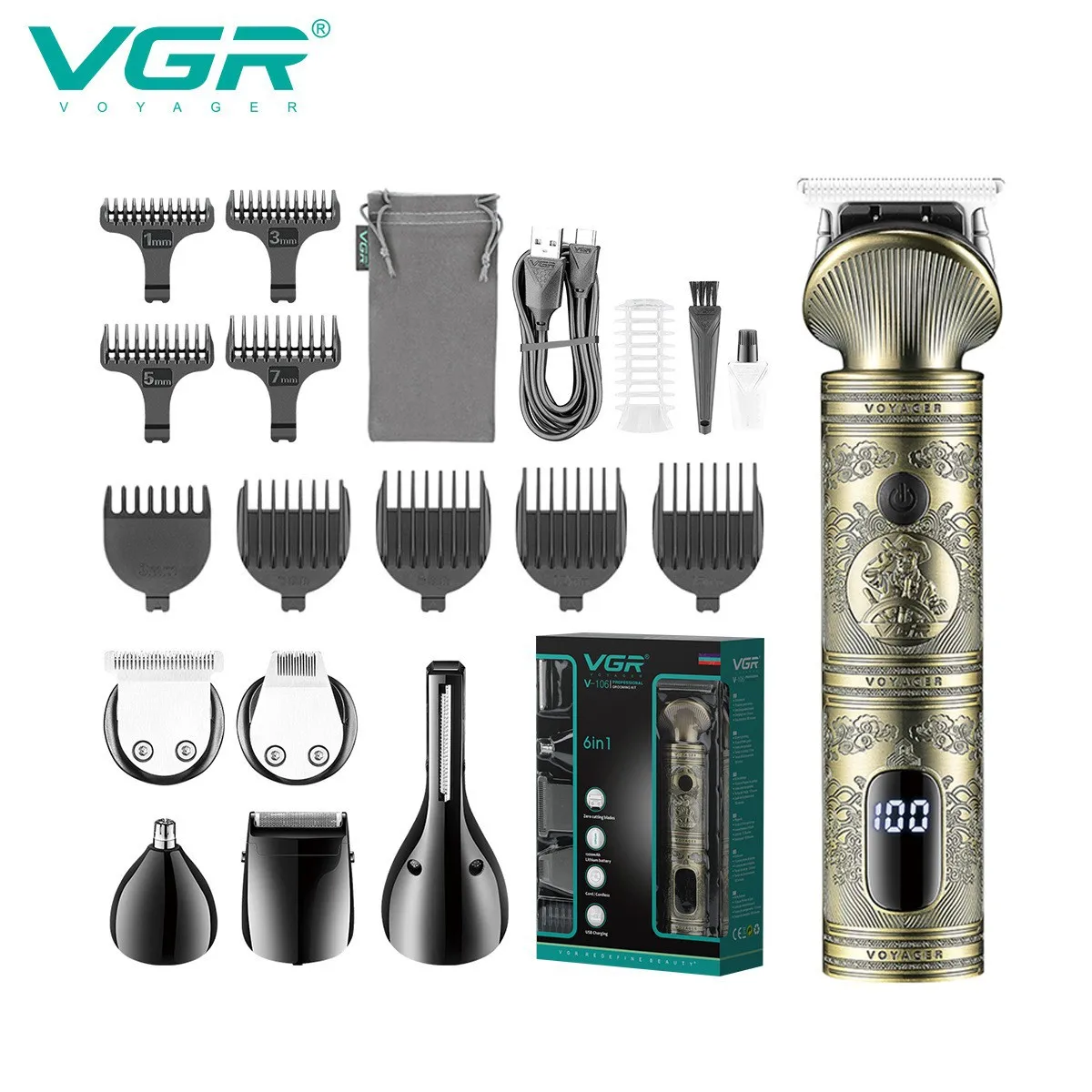 Vgr v106 винтажная машинка для стрижки волос 6 в 1