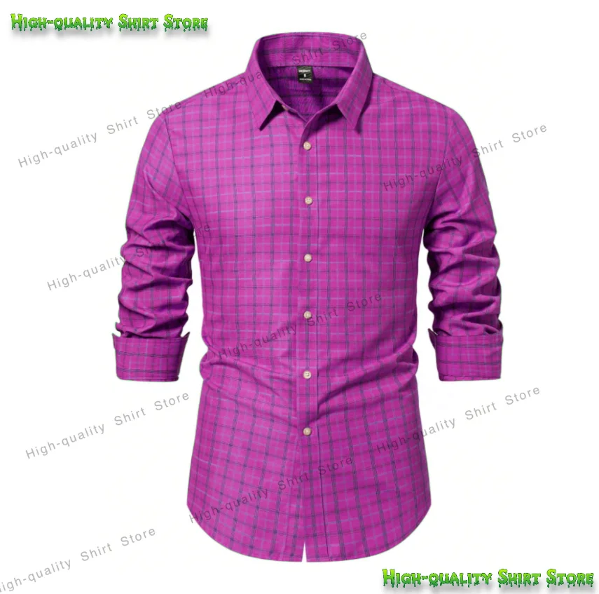 Мужская рубашка с длинными рукавами и 3d клетчатым принтом - Фотография_3