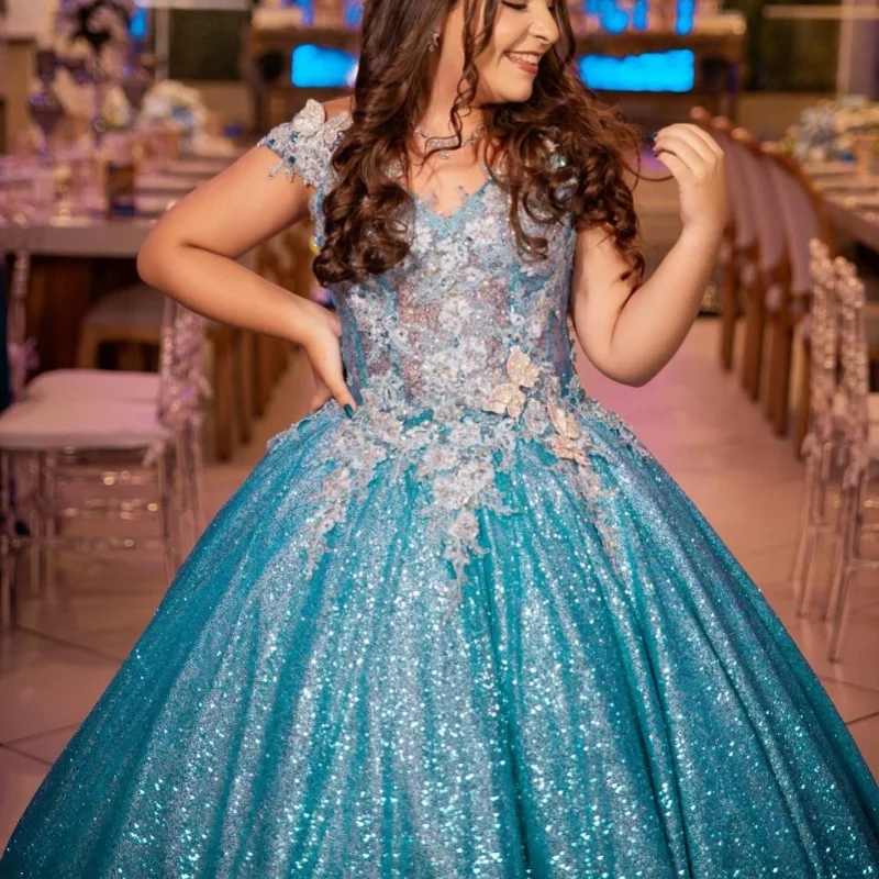 Блестящие темно-синие платья quinceanera - Фотография_2