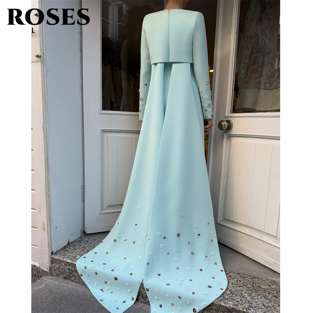 Roses голубые вечерние платья атласное - Фотография_3