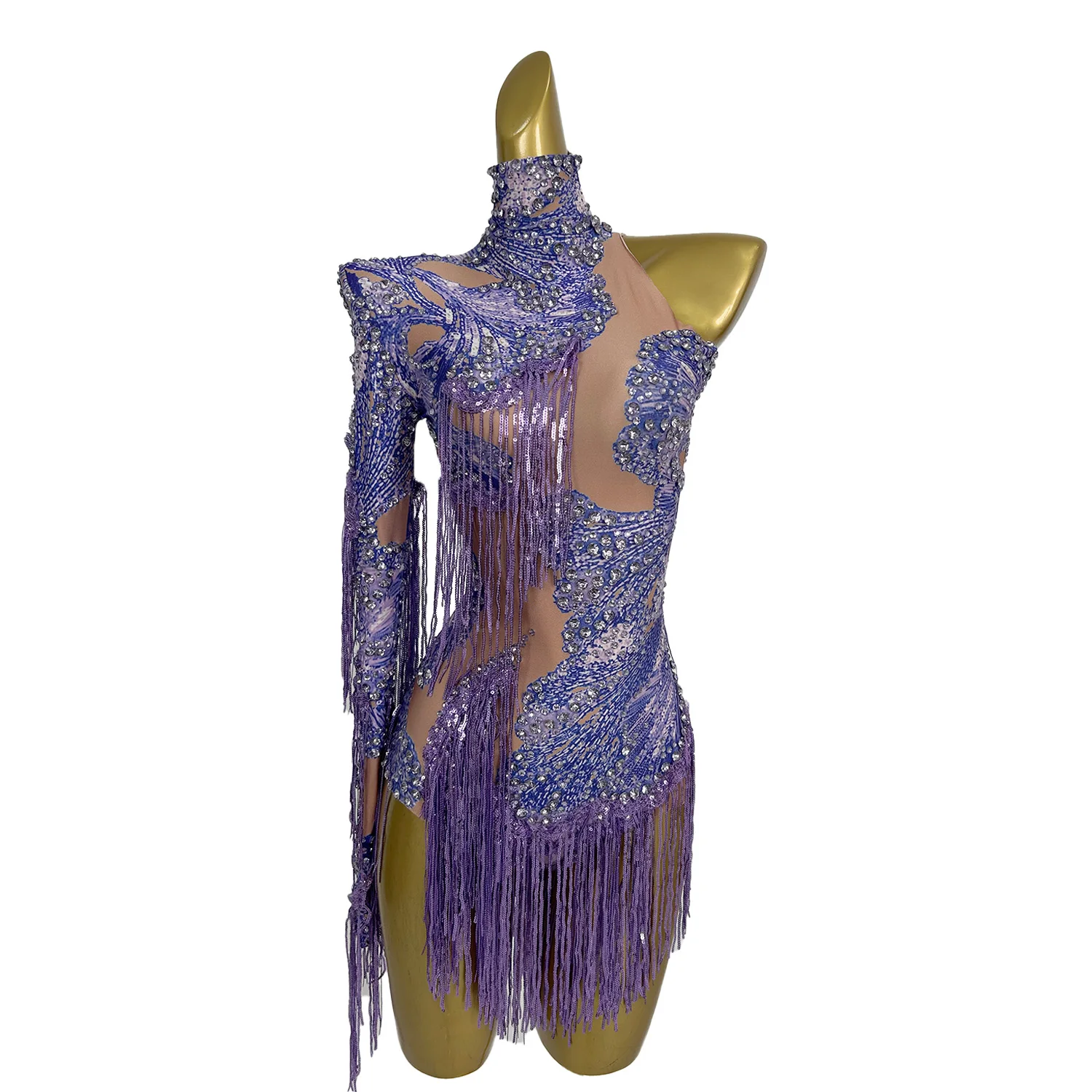 Мигающий фиолетовый боди с блестками и бахромой - Фотография_2