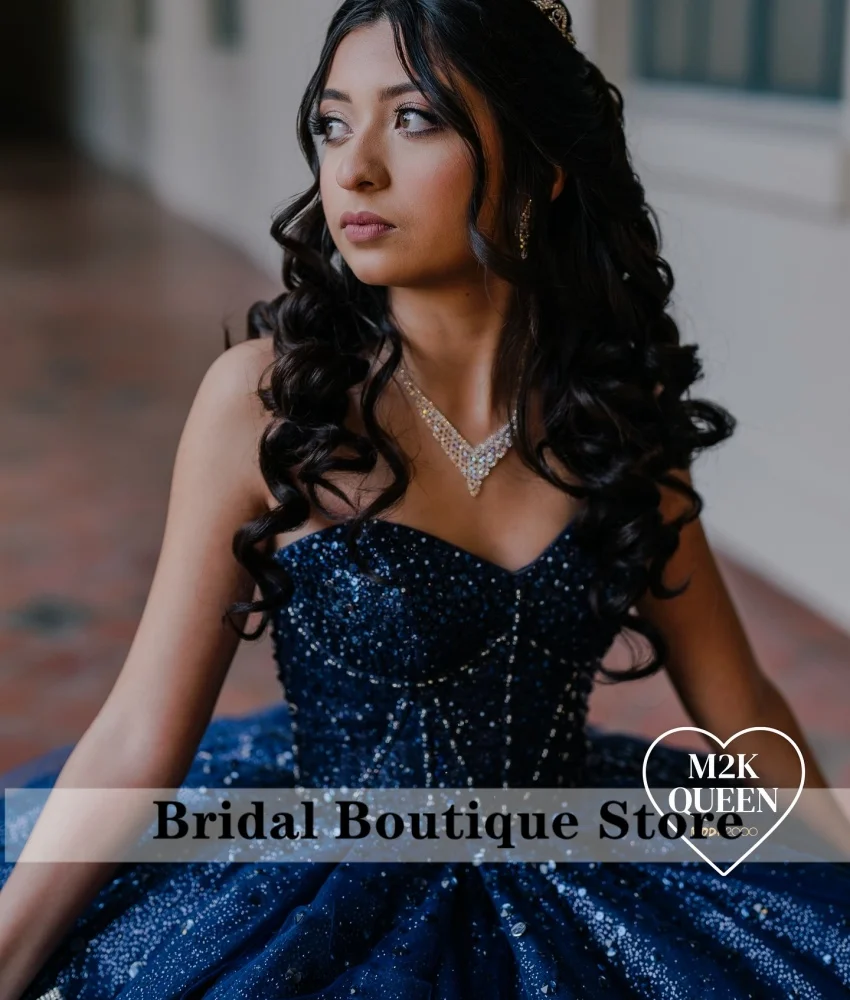 Блестящее темно-синее бальное платье принцессы quinceañera - Фотография_3