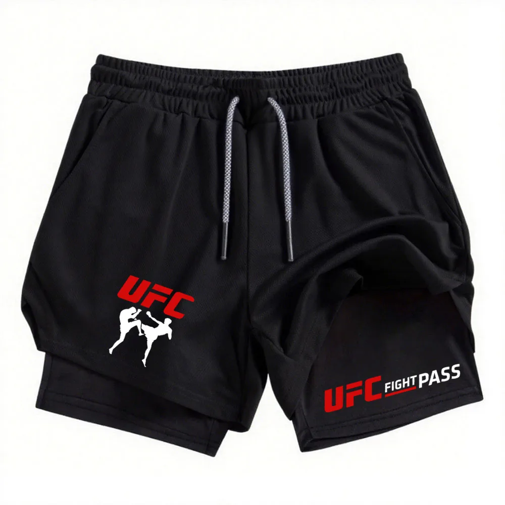 Мужские спортивные шорты 2-в-1 с логотипом ufc - Фотография_2