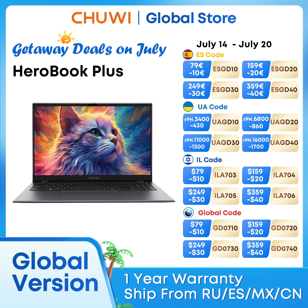 Ноутбук chuwi herobook pro/plus с экраном fhd 14