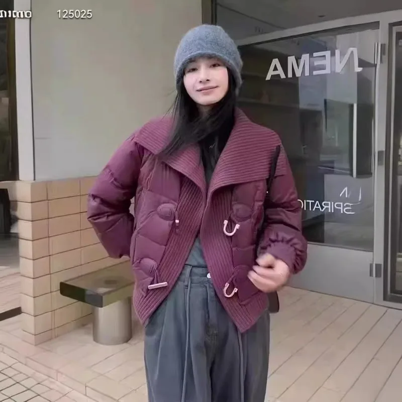 Женский вязаный лоскутный пуховик