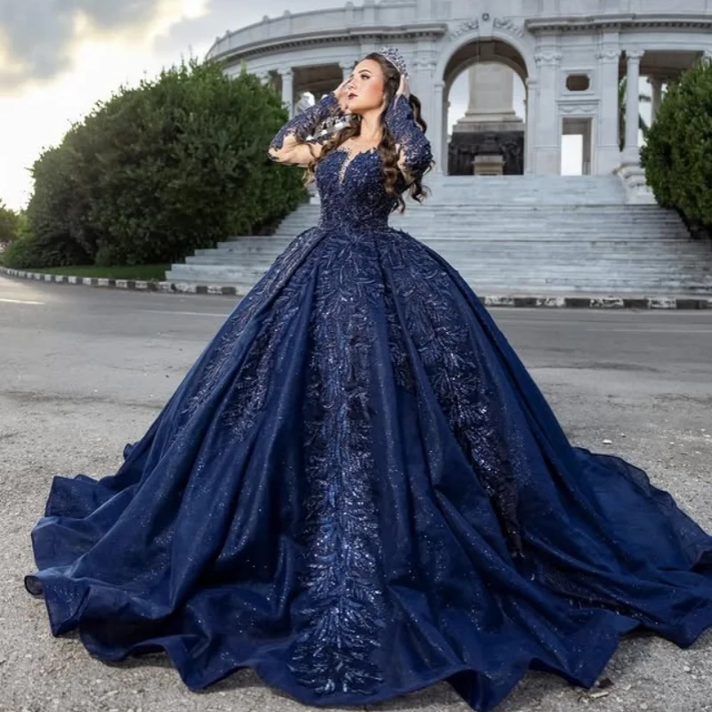 Блестящее темно-синее платье quinceanera - Фотография_2