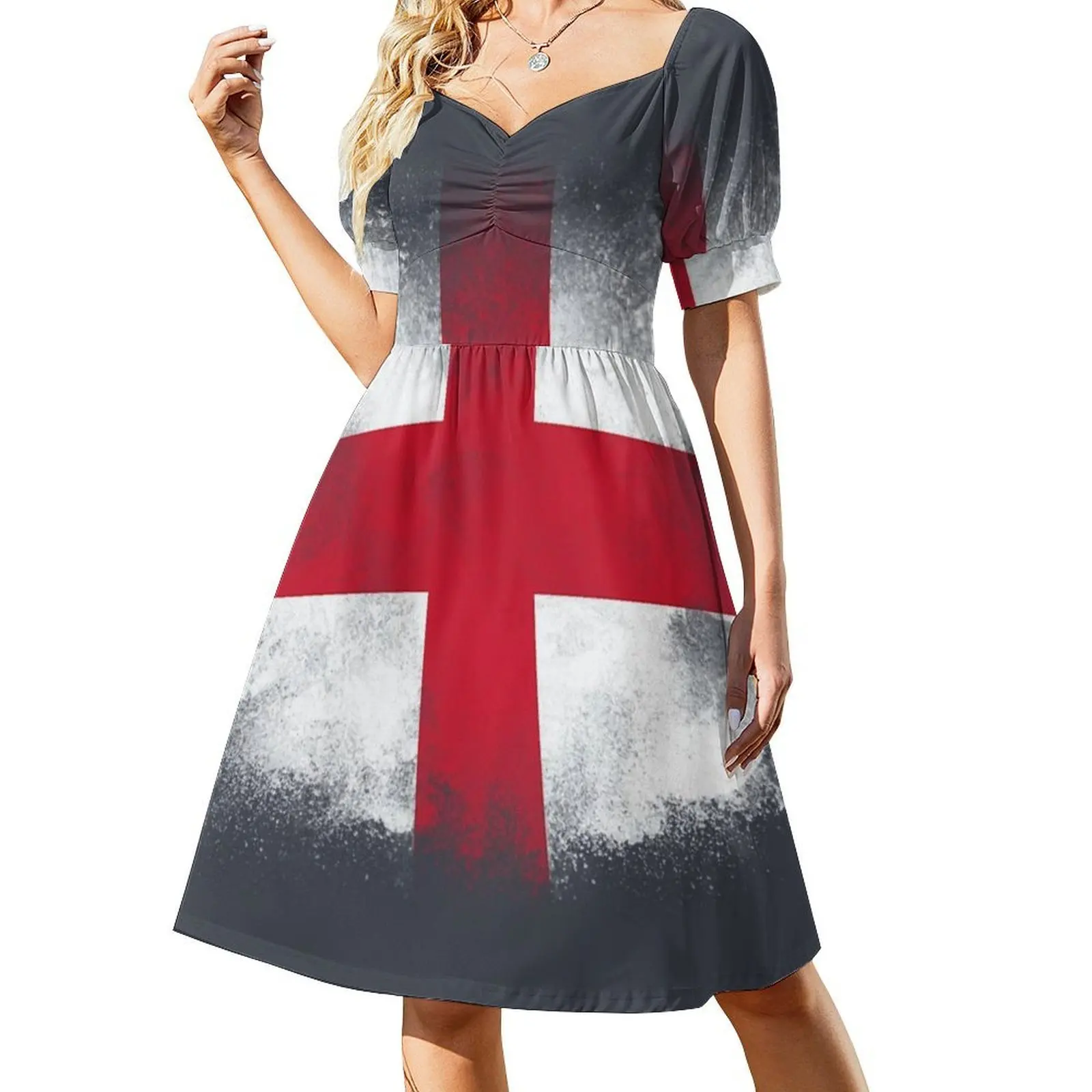 Мини-платье в консервативном стиле с флагом англии для женщин - Фотография_2