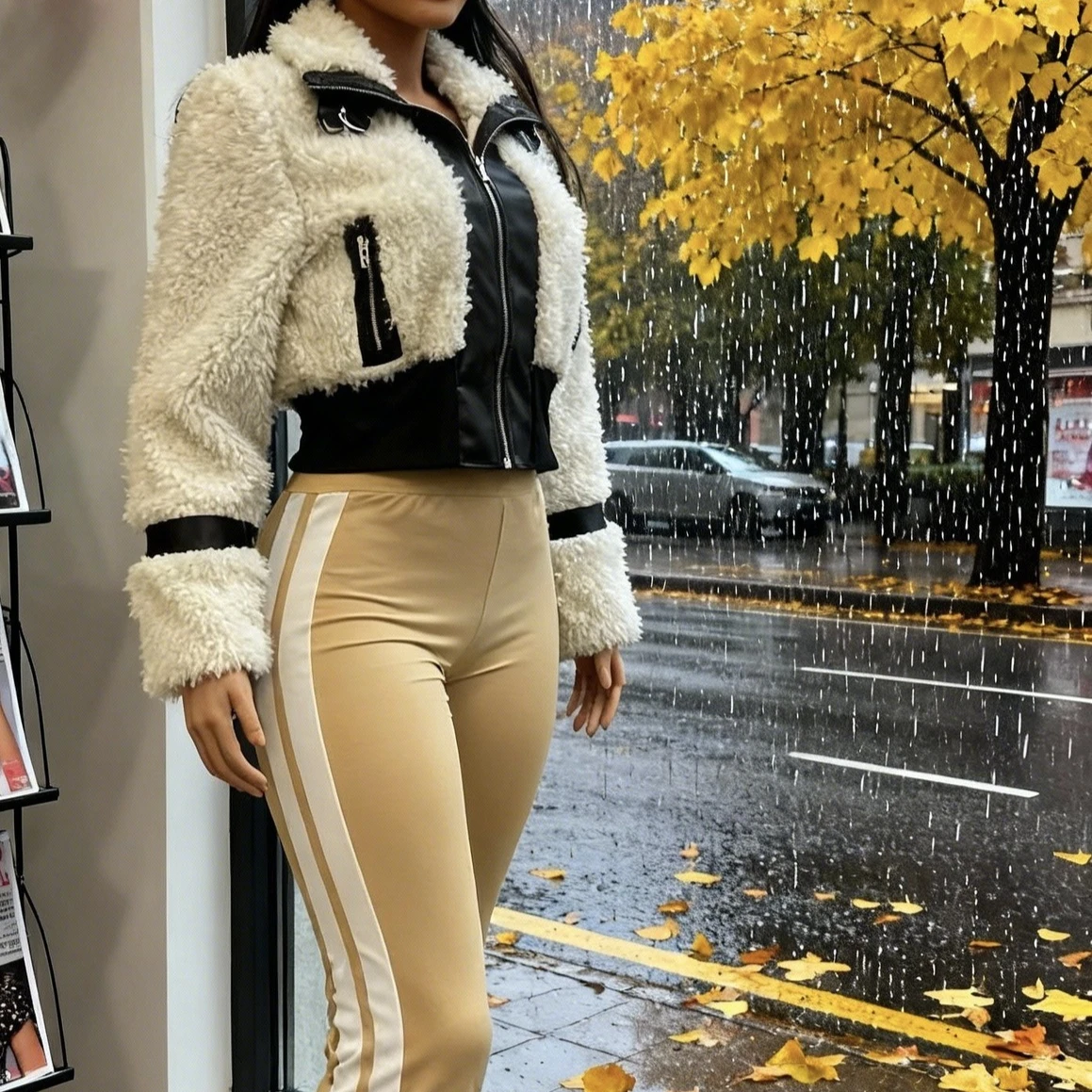 Женское кожаное стеганое пальто - Фотография_2