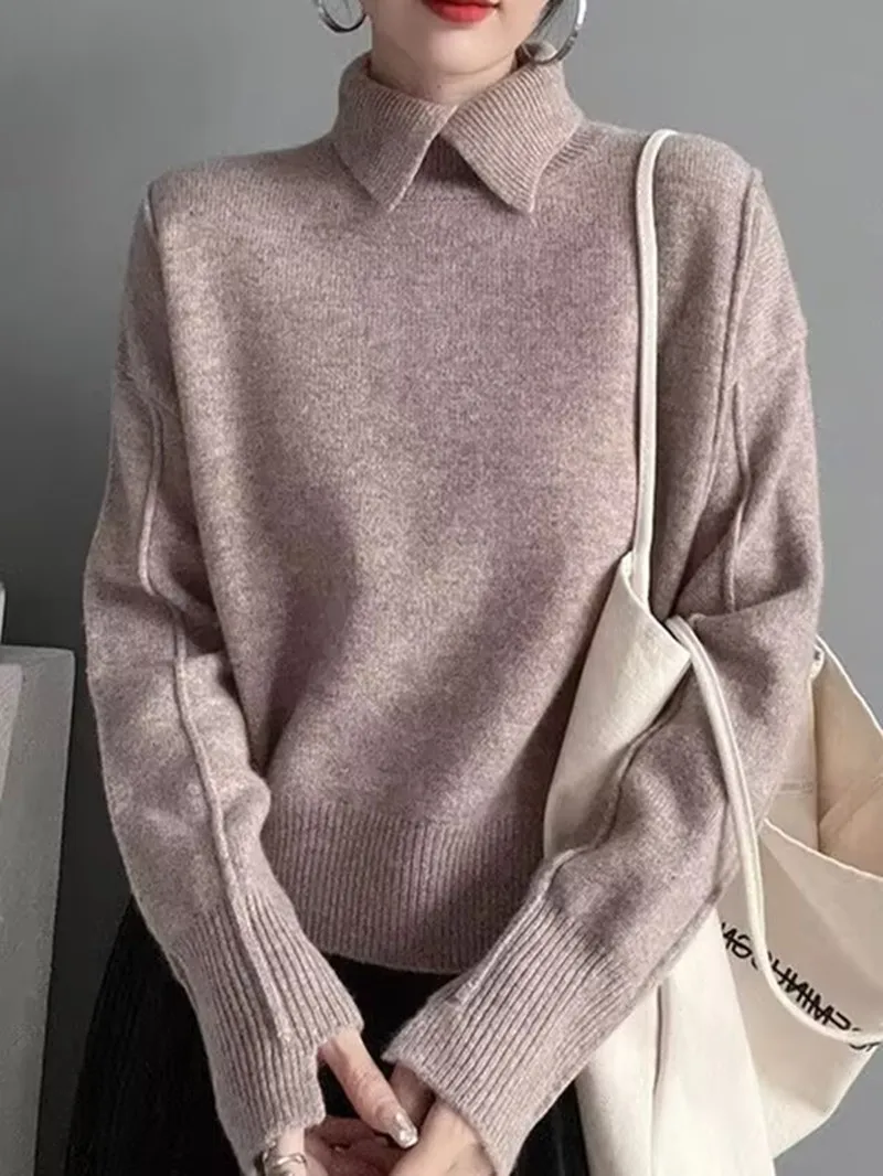 Вязаный свитер с воротником-поло - Фотография_4