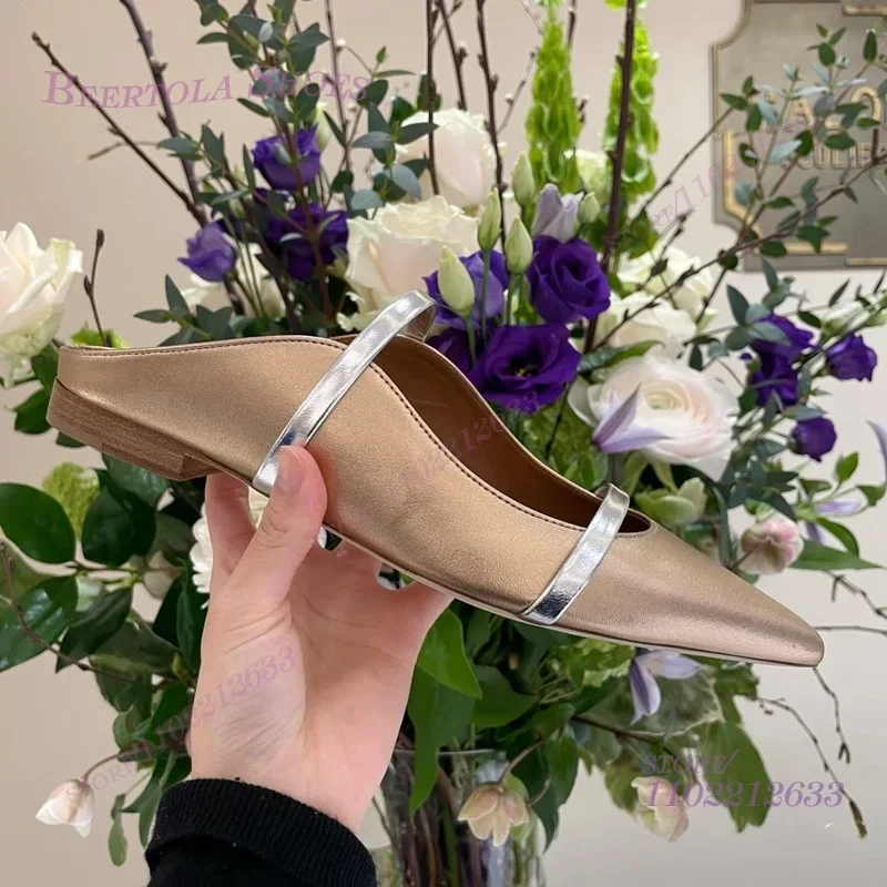 Кожаные черные сандалии на плоской подошве с острым носком - Фотография_4