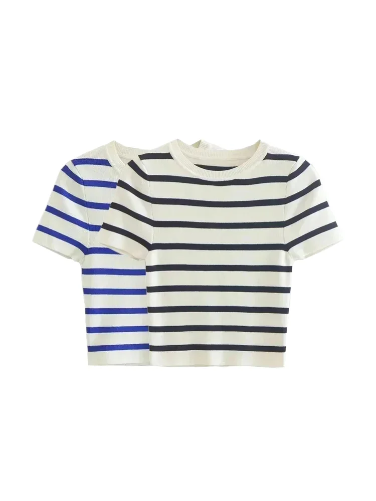 Женский модный полосатый базовый укороченный вязаный свитер