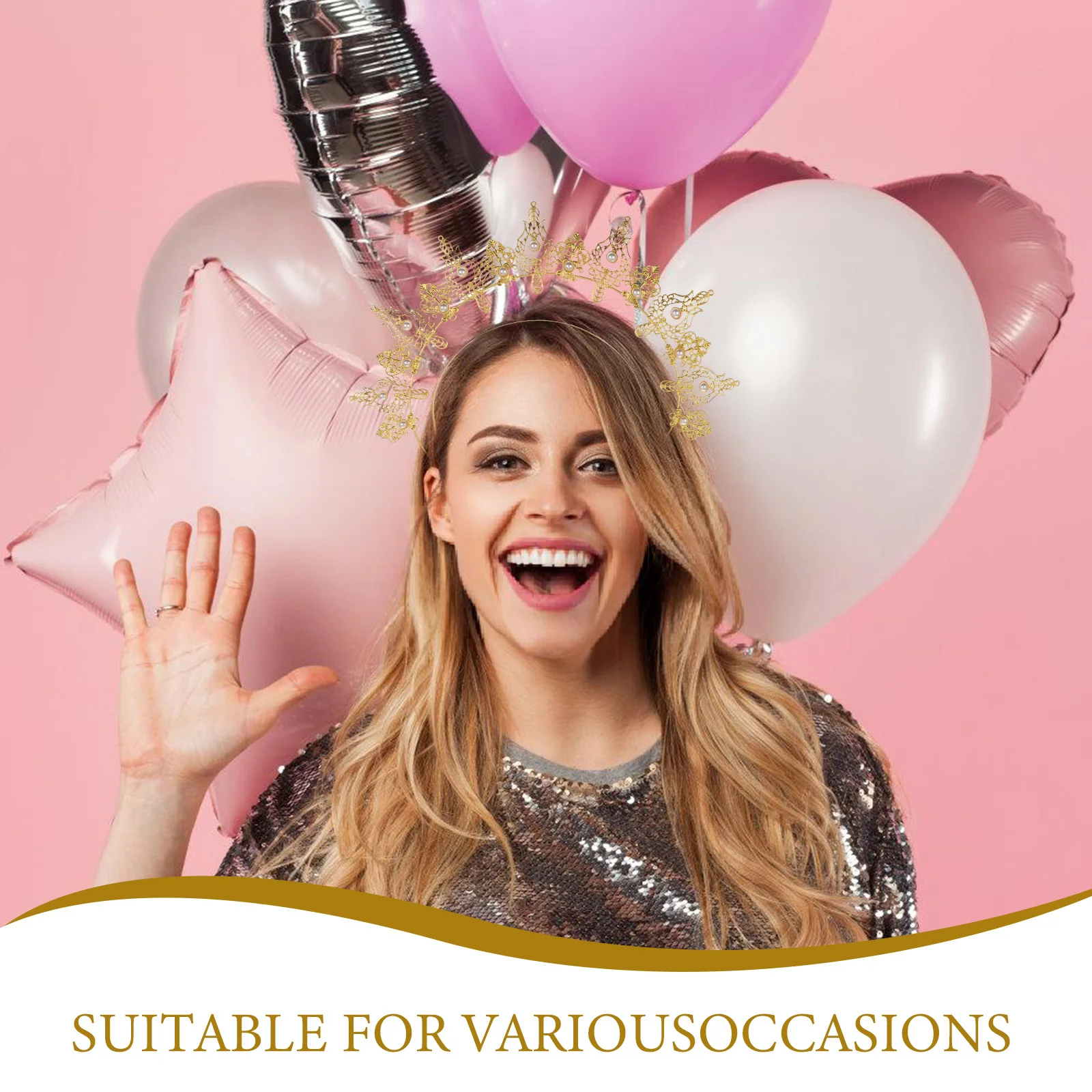 Повязка на голову с золотой жемчужной короной - Фотография_3