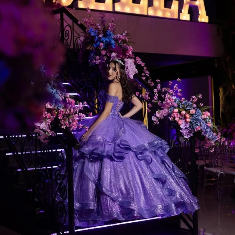 Блестящие фиолетовые платья quinceanera - Фотография_3