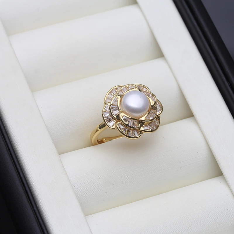 Свадебное кольцо из натуральной пресной воды с настоящим жемчугом