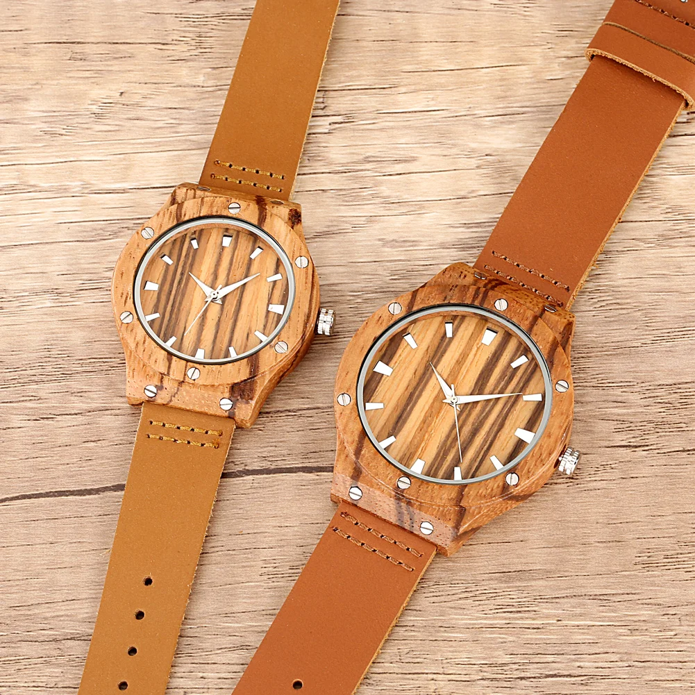 Винтажные часы в стиле панк из натуральной кожи zebrawood - Фотография_4