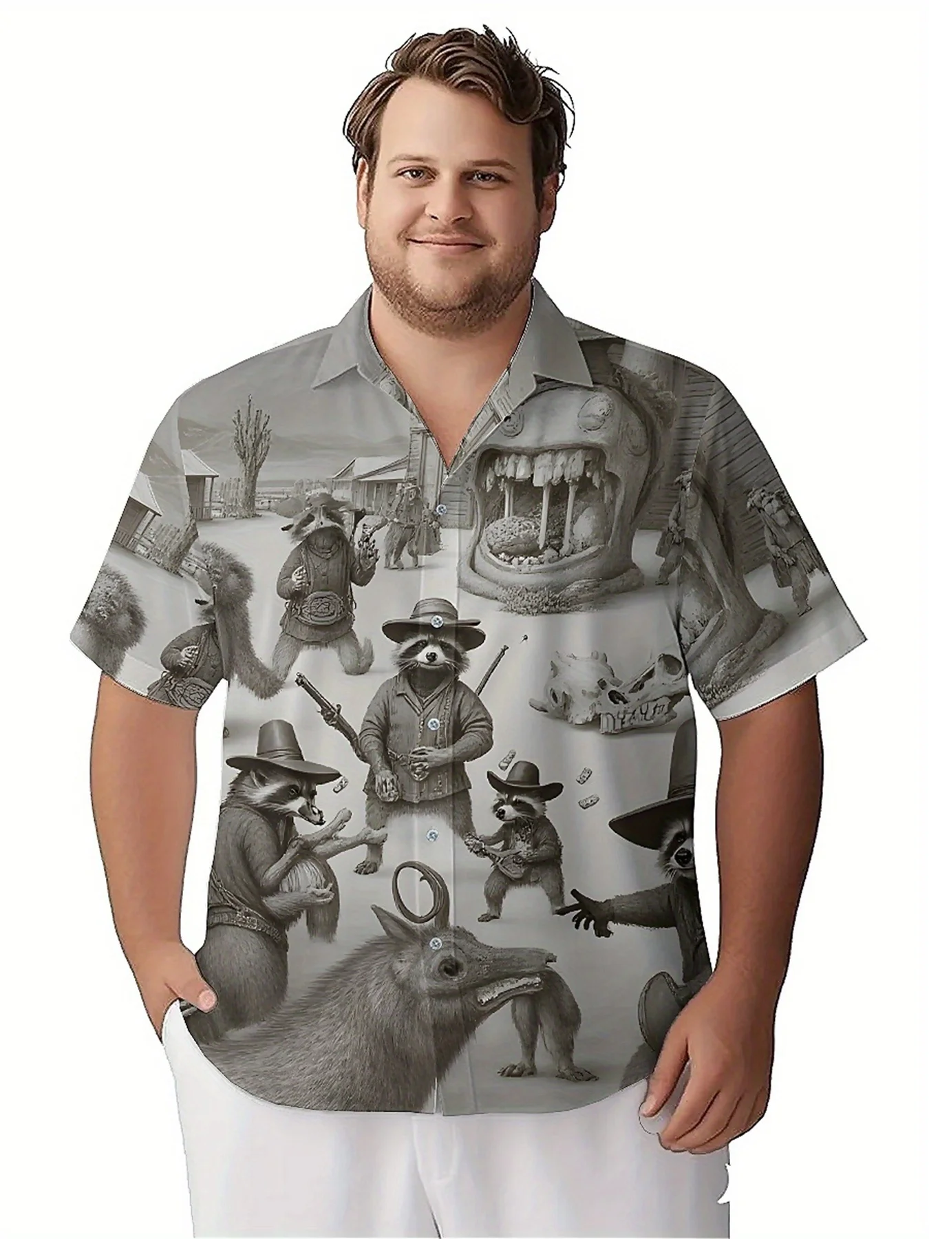 Мужские гавайские рубашки больших размеров с рисунком енота - Фотография_5