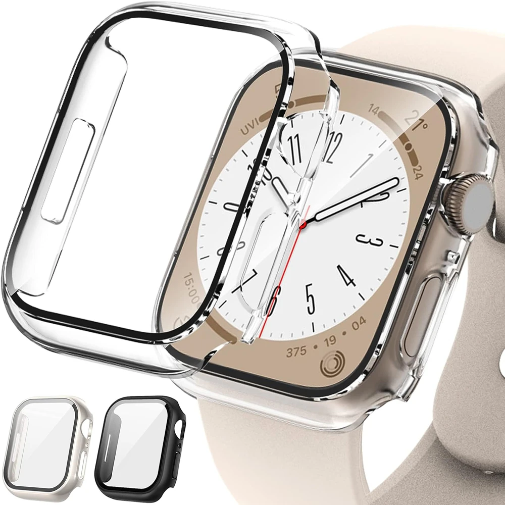 Закаленное стекло + чехол для apple watch 9 8 7 41 мм 45 мм 42 мм 38 мм