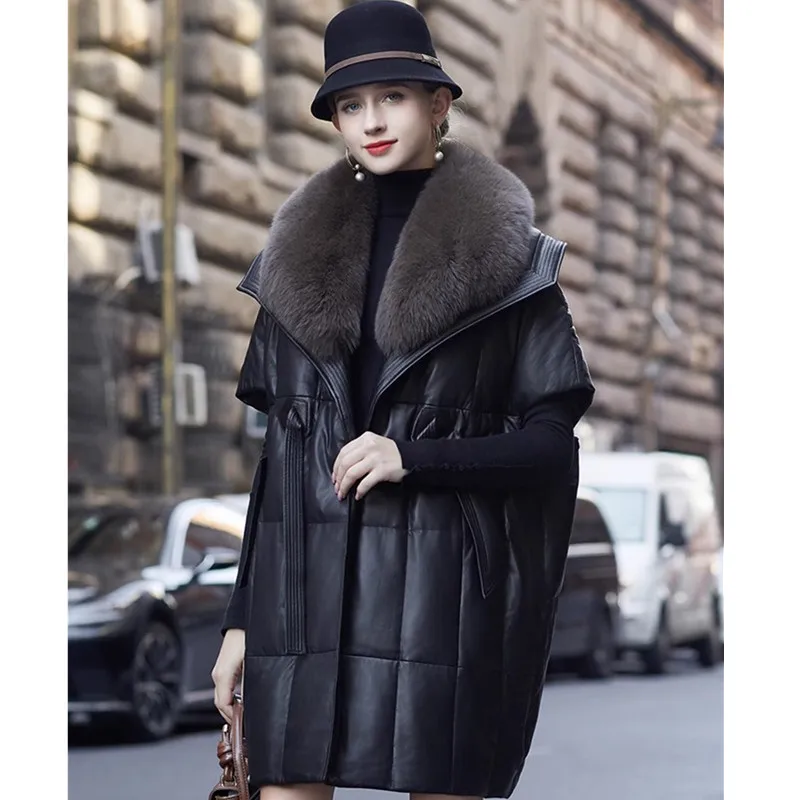 Женский зимний кожаный пуховик из овчины - Фотография_2