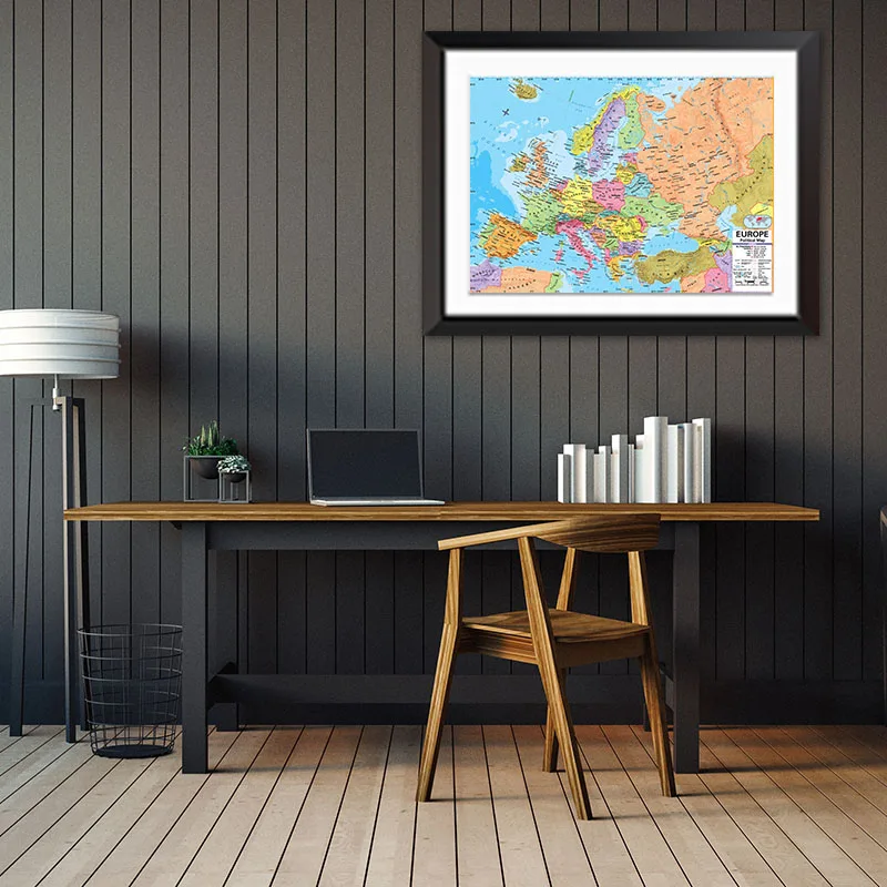 Плакат с картой европы на английском языке с деталями