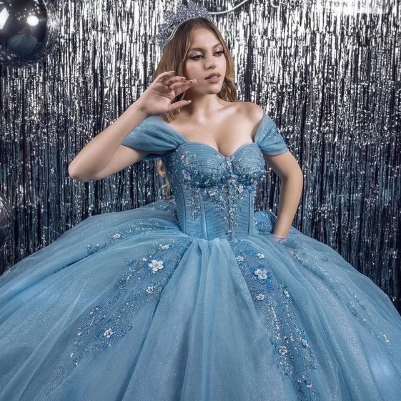 Блестящие синие платья quinceanera