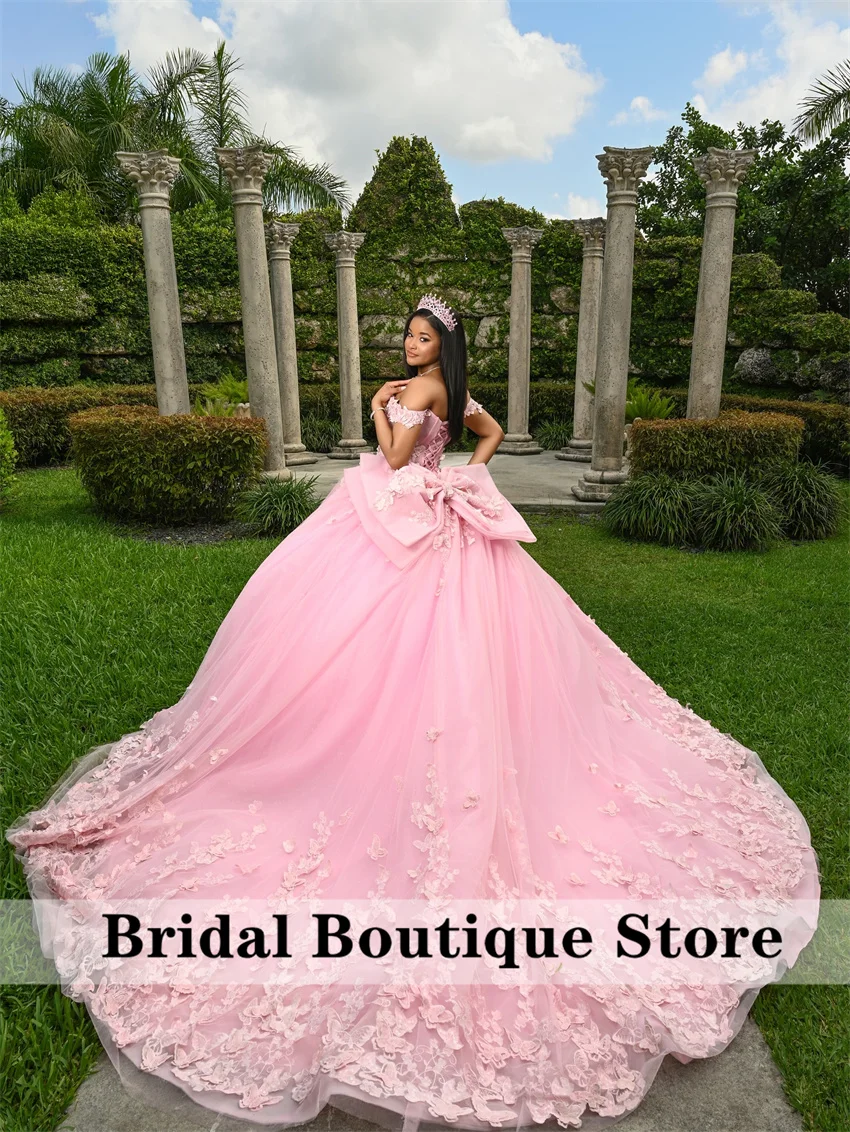 Роскошные розовые платья quinceanera с бантом - Фотография_2