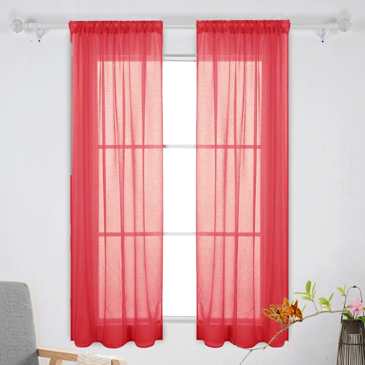 Красные прозрачные тюлевые шторы 100x200 см для оконного экрана спальни - Фотография_6