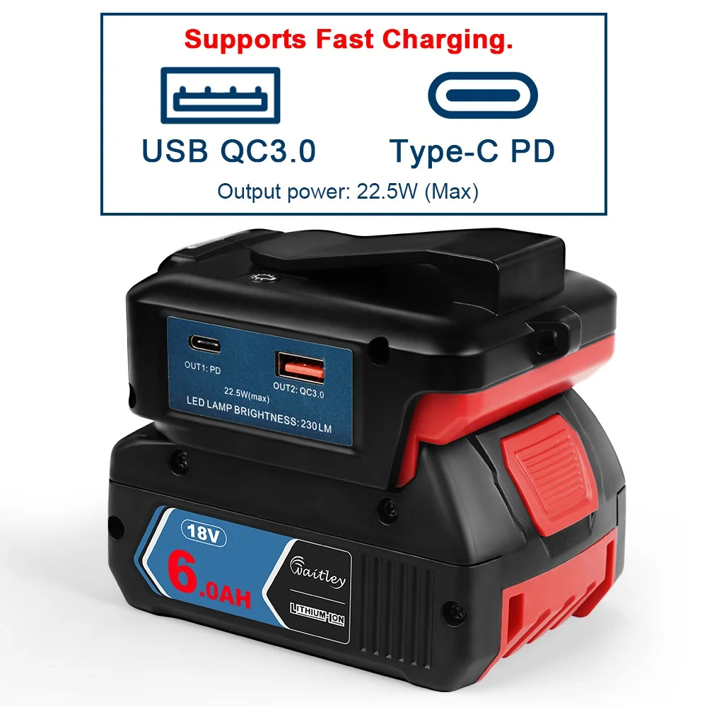 Адаптер фонарика для аккумулятора bosch 18 в со светодиодной лампой - Фотография_2