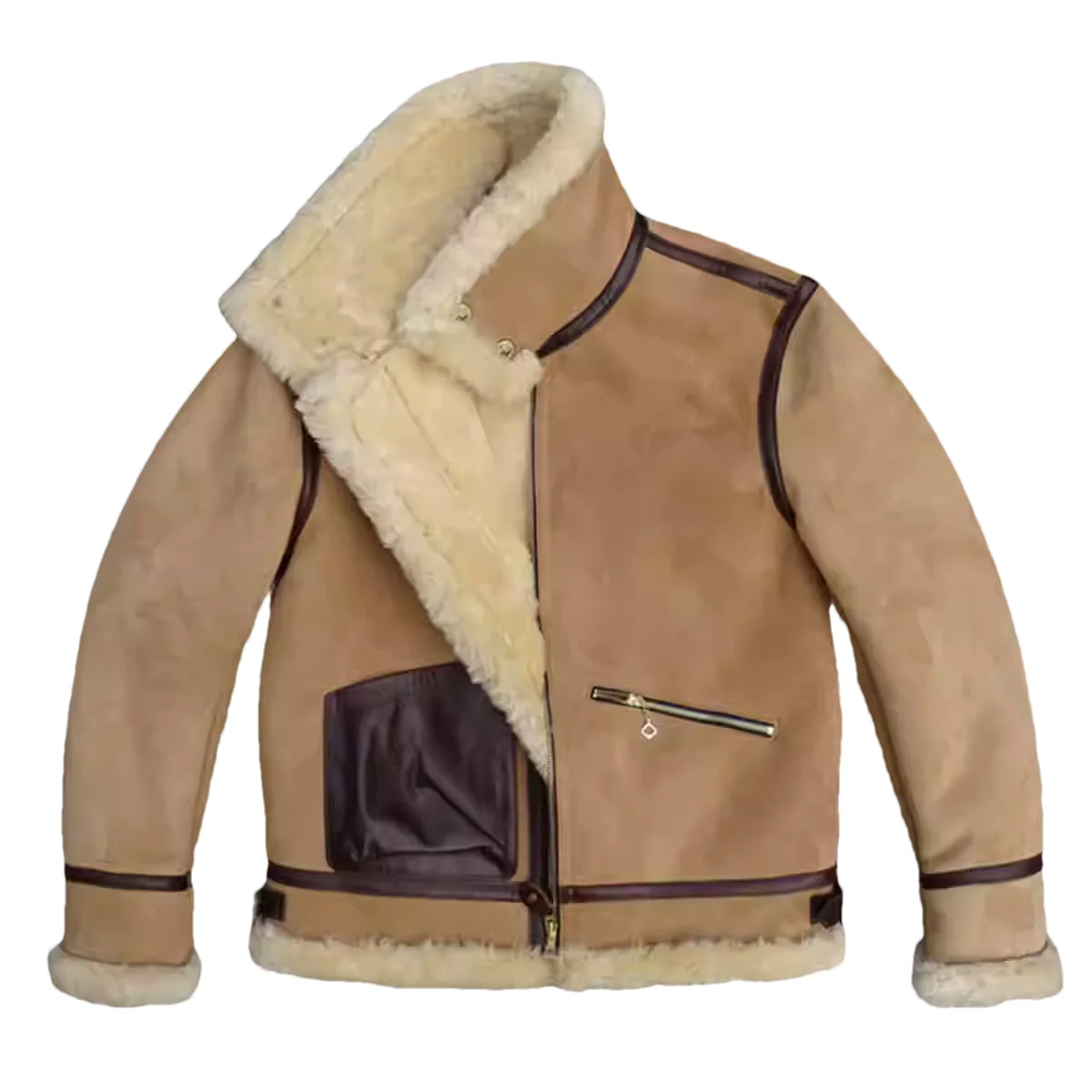 Light camel winter shearling coat