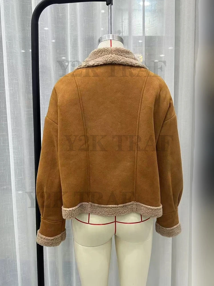 Женское осенне-зимнее винтажное пальто с лацканами и длинными рукавами - Фотография_6