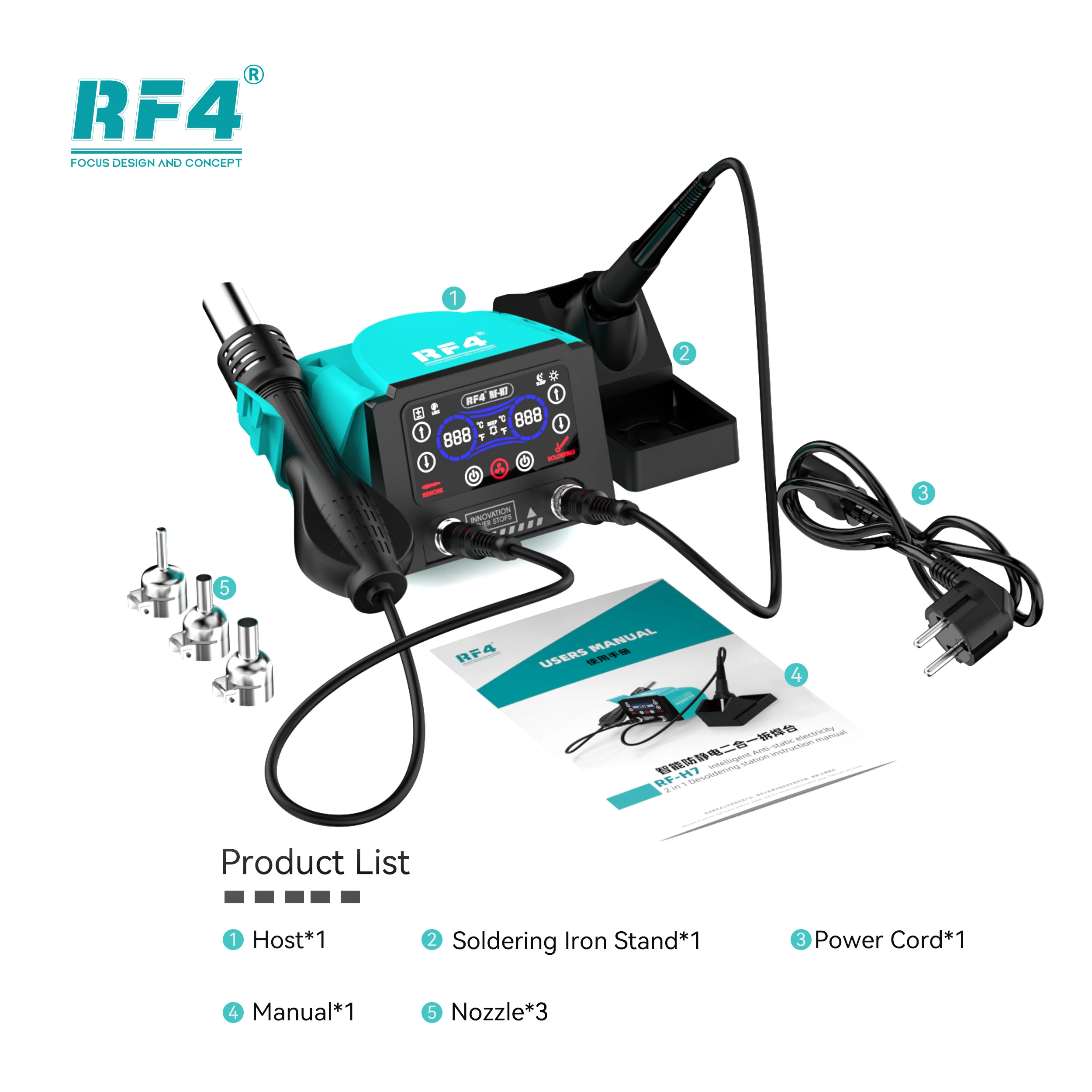 Rf4 rf-h7 двухстанционная паяльная станция 500 вт