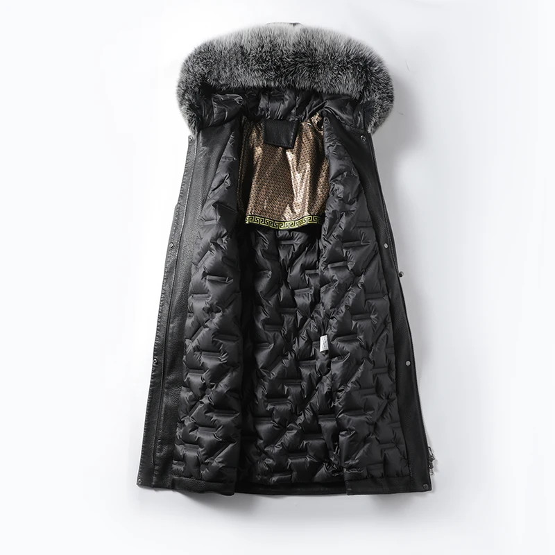 Модное черное пуховое пальто из натуральной кожи - Фотография_3