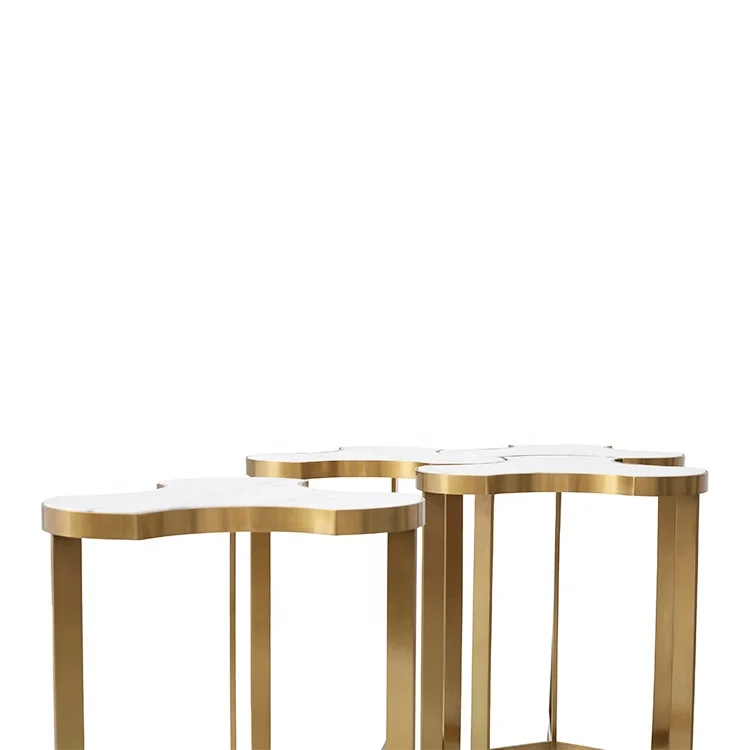 Современный роскошный мраморный столик золотого цвета из нержавеющей стали - Фотография_4