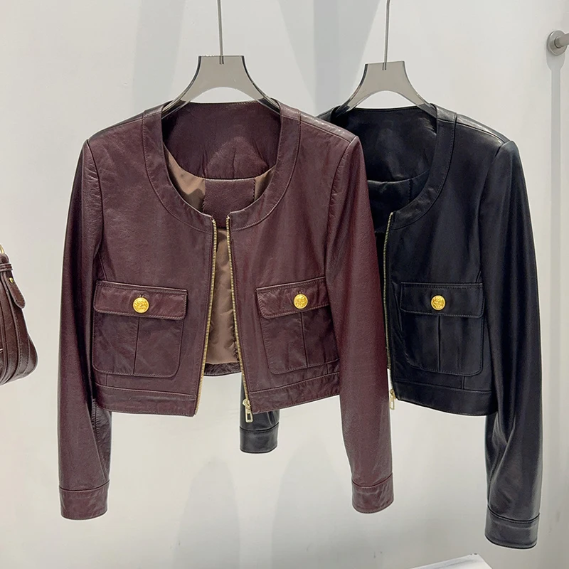 Шикарные винно-красные женские куртки из натуральной кожи