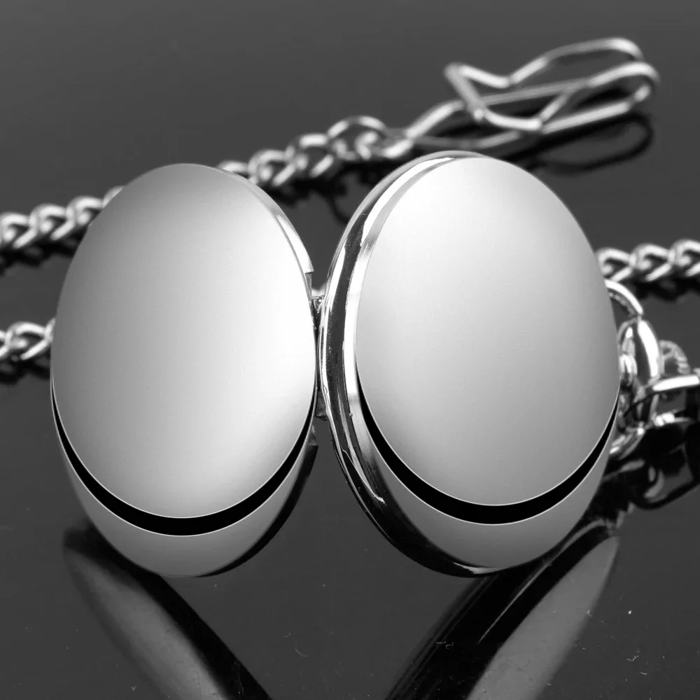 Новые модные роскошные серебряные кварцевые карманные часы для мужчин - Фотография_5