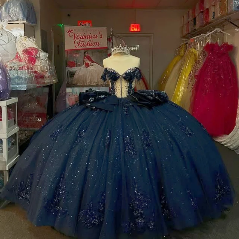 Блестящие темно-синие платья quinceanera - Фотография_2