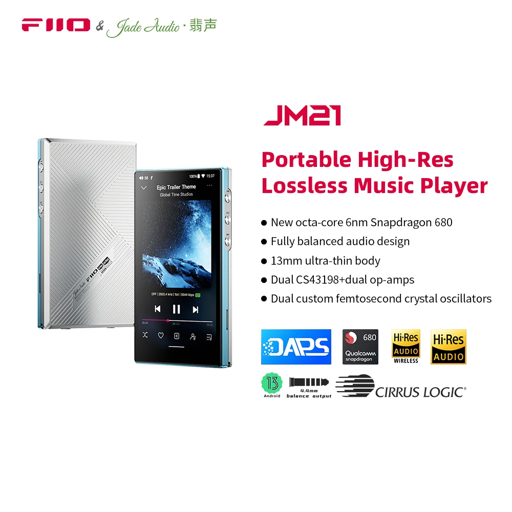 Fiio jm21 android 13 музыкальный плеер hi-res mp3 с snapdragon 680