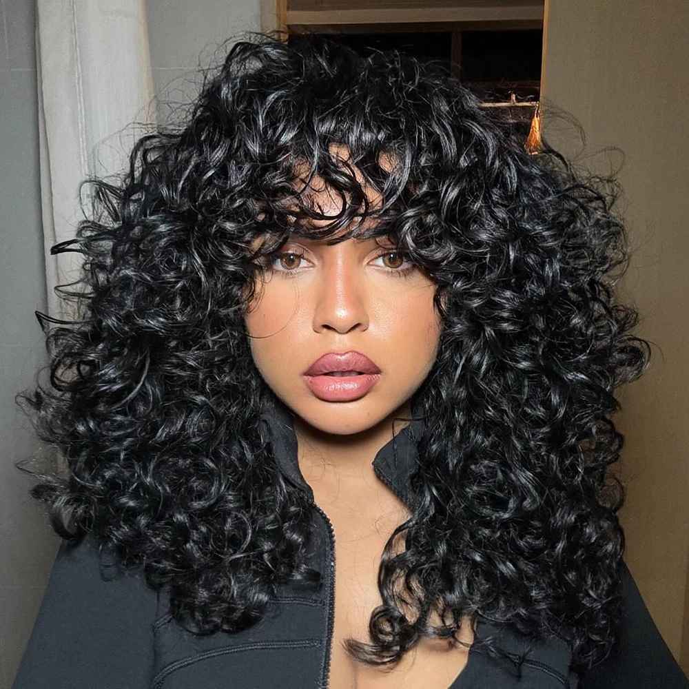 Черный длинный вьющийся парик с челкой для женщин