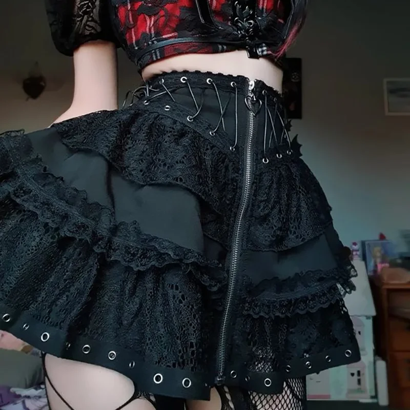 Y2k готическая клетчатая плиссированная мини-юбка kawaii harajuku - Фотография_2