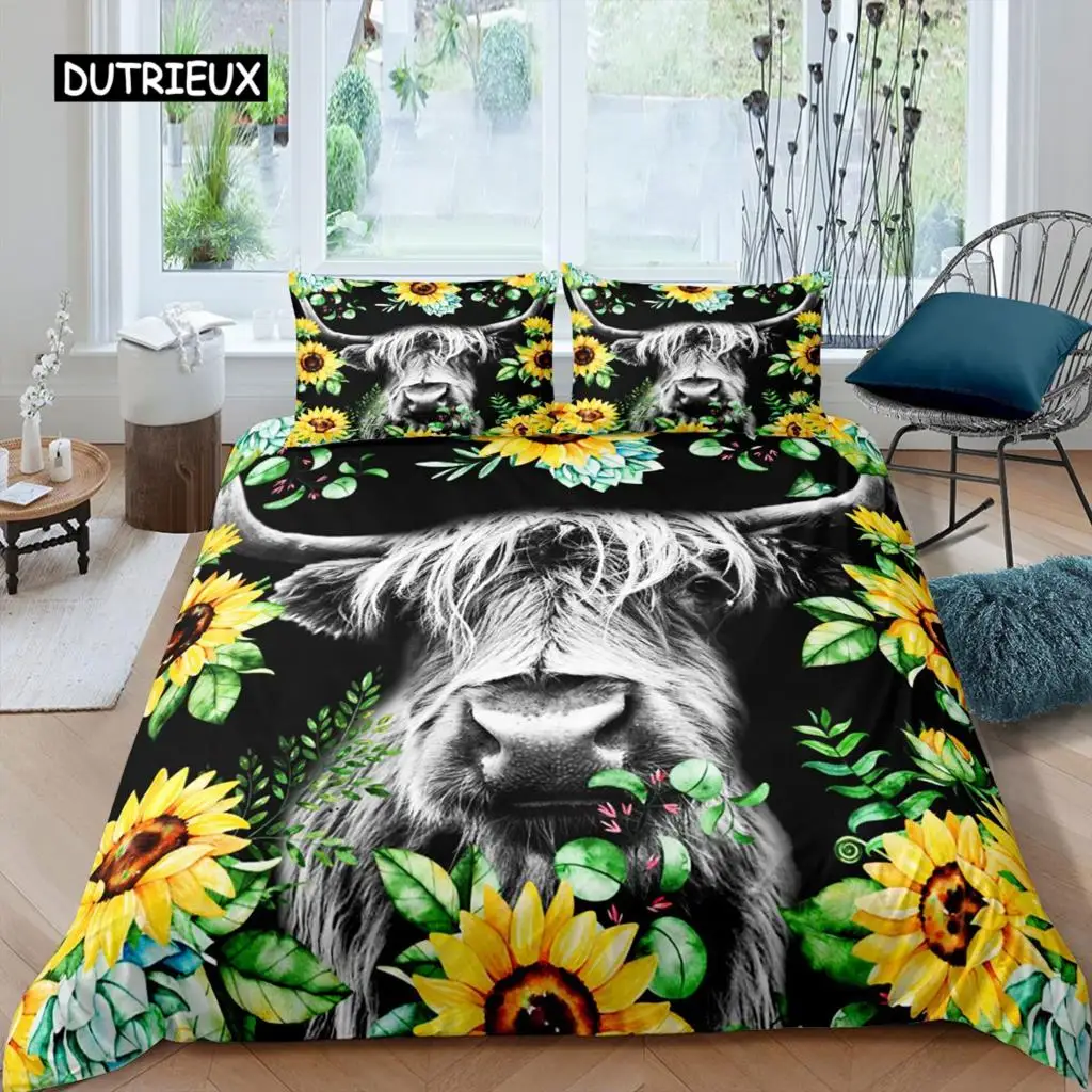Пододеяльник highland cow king sunflower