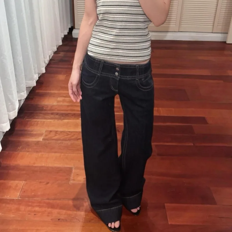 Широкие джинсы с низкой талией в американском стиле ретро - Фотография_5