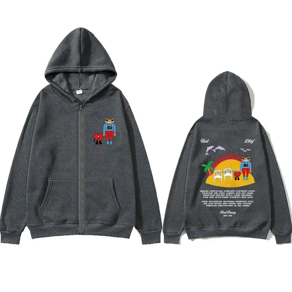 Рэпер bad bunny print zipper hoodie - Фотография_2