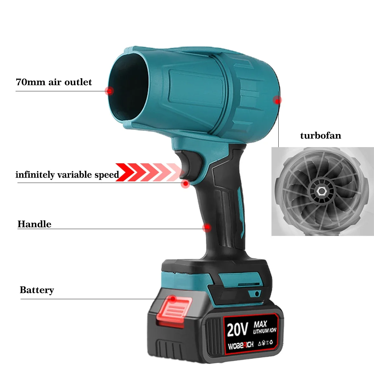 Woberich беспроводной ручной турбореактивный - Фотография_4