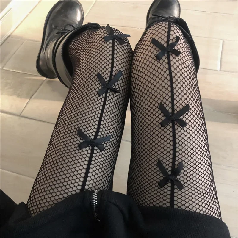 Kawaii готические ажурные колготки в стиле лолиты с бантом - Фотография_2